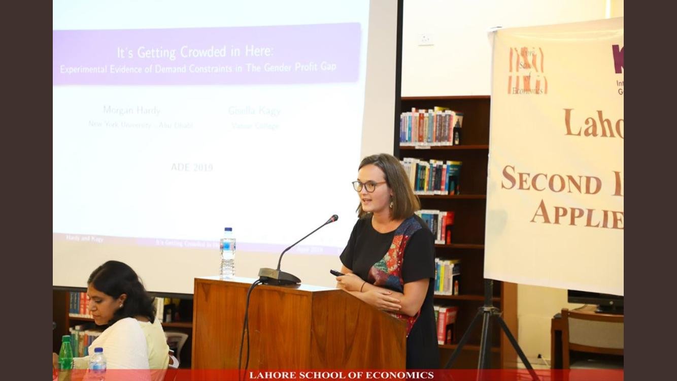 Morgan Hardy, speaking at the Lahore School of Economics in Pakistan.